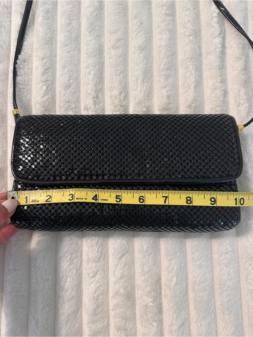 VTG Whiting & Davis Black Metal Mesh Patent Clutch Bag - Women's Evening Handbag